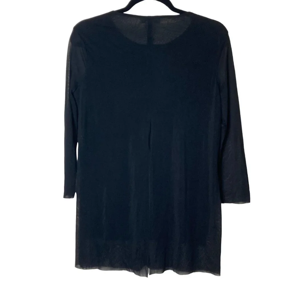 Vintage Carmen Marc Valvo Women Sz XS Black Sheer‎ Layered Slits Stretch Blouse - Picture 5 of 7